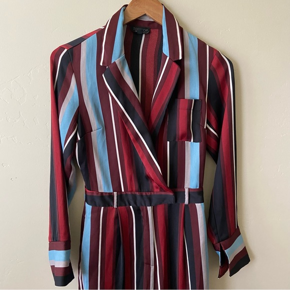 NEW TOPSHOP Striped Midi Jumpsuit Business Casual Straight Leg Ankle Pant 2 - Picture 6 of 9